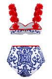 Bañador Azul y Blanco 3 Piezas Con Falda de Playa