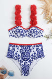 Bañador Azul y Blanco 3 Piezas Con Falda de Playa