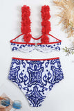 Bañador Azul y Blanco 3 Piezas Con Falda de Playa