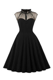 1950s Vestido Vintage Con Botones Negro A Line