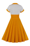 Negro Lunares A Línea 1950s Vestido Con Mangas Cortas