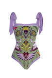 Traje de baño estampado púrpura de una pieza