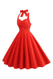 Halter Rojo Lunares 1950s Vestido