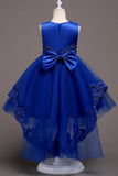 Azul oscuro High Low Appliques Vestidos de Niñas
