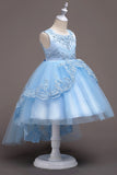 Azul oscuro High Low Appliques Vestidos de Niñas