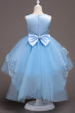 Azul oscuro High Low Appliques Vestidos de Niñas