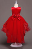 Azul oscuro High Low Appliques Vestidos de Niñas