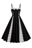 Azul claro Lunares Correas de espagueti Vestido de la década de 1950