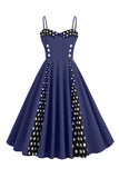 Azul claro Lunares Correas de espagueti Vestido de la década de 1950