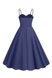 Azul claro Lunares Correas de espagueti Vestido de la década de 1950