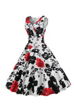 Vestido vintage sin mangas blanco estampado floral