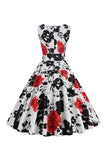 Vestido vintage sin mangas blanco estampado floral