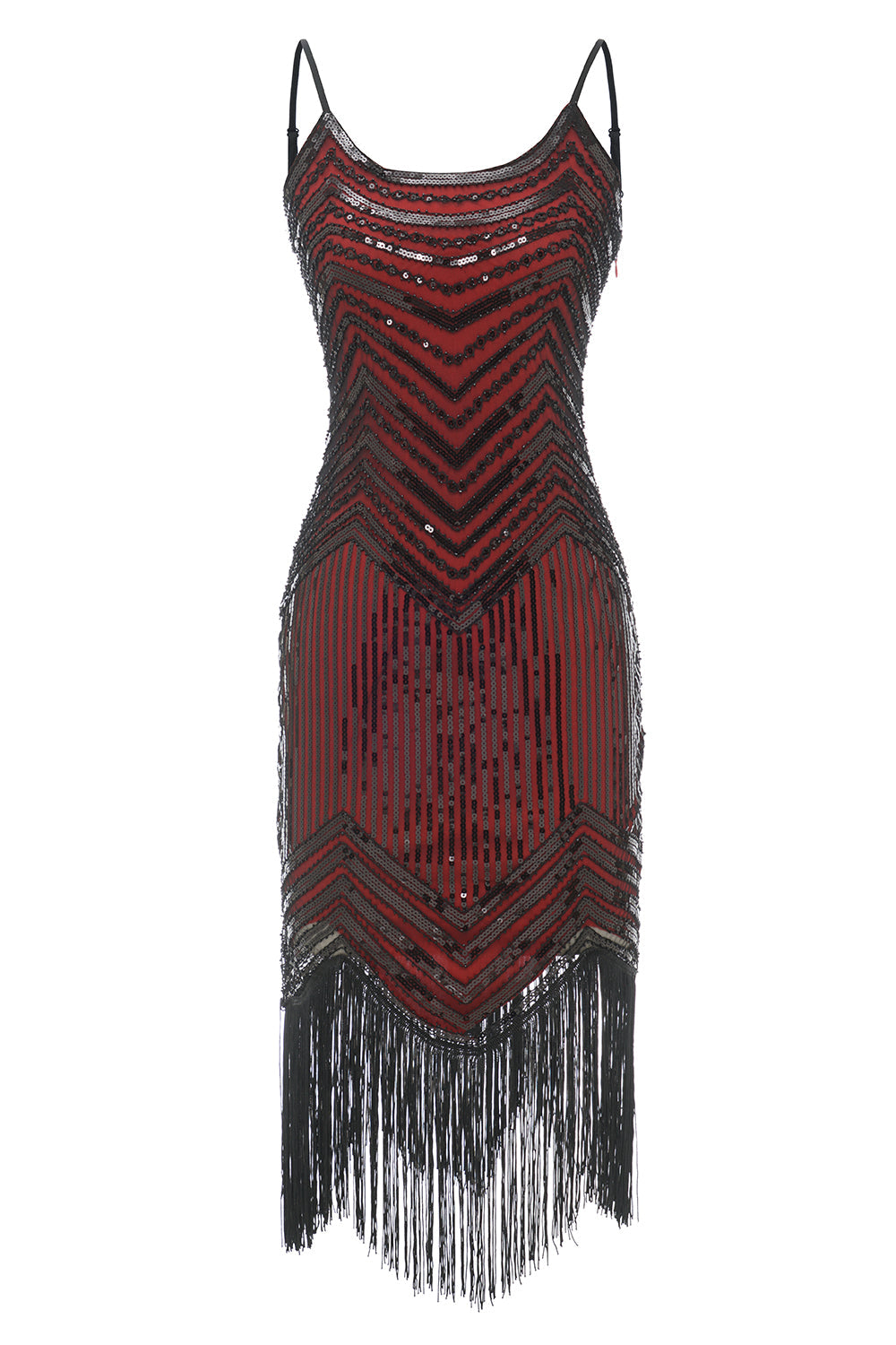 Tirantes de espagueti Albaricoque Negro Vestido de la década de 1920
