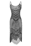 Tirantes de espagueti Albaricoque Negro Vestido de la década de 1920