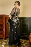 1920s vestido negro dorado talla grande