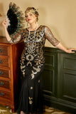 1920s vestido negro dorado talla grande