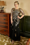 1920s vestido negro dorado talla grande