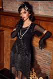 Negro 1920s vestido de lentejuelas con flecos