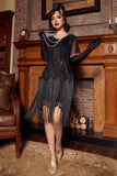 Negro 1920s vestido de lentejuelas con flecos