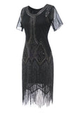 Negro vestido vintage de lentejuelas con flecos