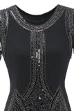 Negro vestido vintage de lentejuelas con flecos