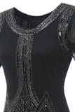 Negro vestido vintage de lentejuelas con flecos