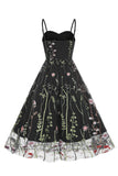 A Línea Negro 1950s Vestido Con Bordado