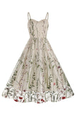 A Línea Negro 1950s Vestido Con Bordado
