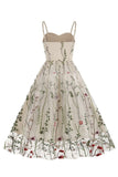 A Línea Negro 1950s Vestido Con Bordado