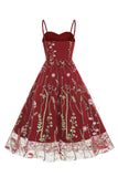 A Línea Negro 1950s Vestido Con Bordado