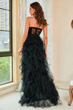 Vestido de Graduación Negro Sin Tirantes