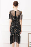 Lentejuelas negras Bodycon 1920s Vestido con flecos