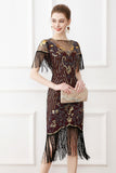 Lentejuelas negras Bodycon 1920s Vestido con flecos