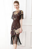 Lentejuelas negras Bodycon 1920s Vestido con flecos