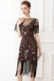 Lentejuelas negras Bodycon 1920s Vestido con flecos