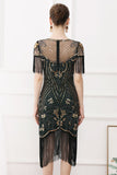 Lentejuelas negras Bodycon 1920s Vestido con flecos