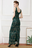 Verde Oscuro Flecos Vestido de 1920