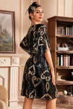 Vestido negro de lentejuelas brillantes de la década de 1920 con mangas de murciélago