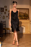 Negro 1920s Vestido Tirantes de Espagueti