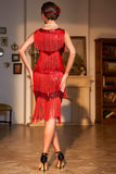 1920s Vestido Lentejuelas Rojo Flecos