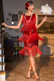 1920s Vestido Lentejuelas Rojo Flecos