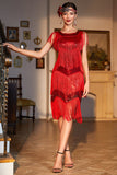 1920s Vestido Lentejuelas Rojo Flecos