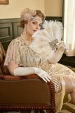 Perlas de marfil 1920s Abanico con plumas
