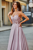Vestido de fiesta brillante de tirantes de espagueti de línea A con pedrería