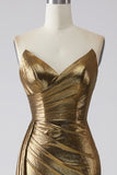 Vestido de fiesta largo dorado de sirena brillante con abertura