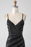 Vestido de fiesta negro con cuentas de sirena con abertura