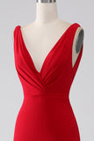 Vestido de fiesta rojo con cuello en V de sirena con abertura