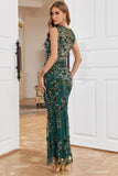 Cuello Redondo Verde Oscuro Cuentas Vestido Formal de Fiesta