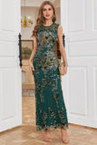 Cuello Redondo Verde Oscuro Cuentas Vestido Formal de Fiesta