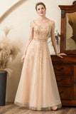 Vestido de Madrina Con Cuentas Dorado
